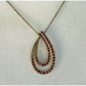 Vintage Monet Gold Tone Ruby Red Glass Necklace 10 inch